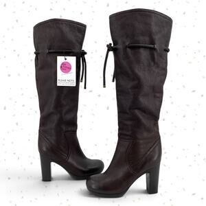 See By Chloe Tall Leather Boots Chocolate Brown Wool Lined High Heeled Size 37.5